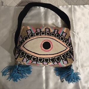 Bohemian Eye Design Shoulder Bag with Tassels